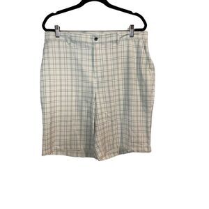 Dunning Golf Shorts  Size 36 White Plaid Chino Casual Performance Stretch‎ 10"